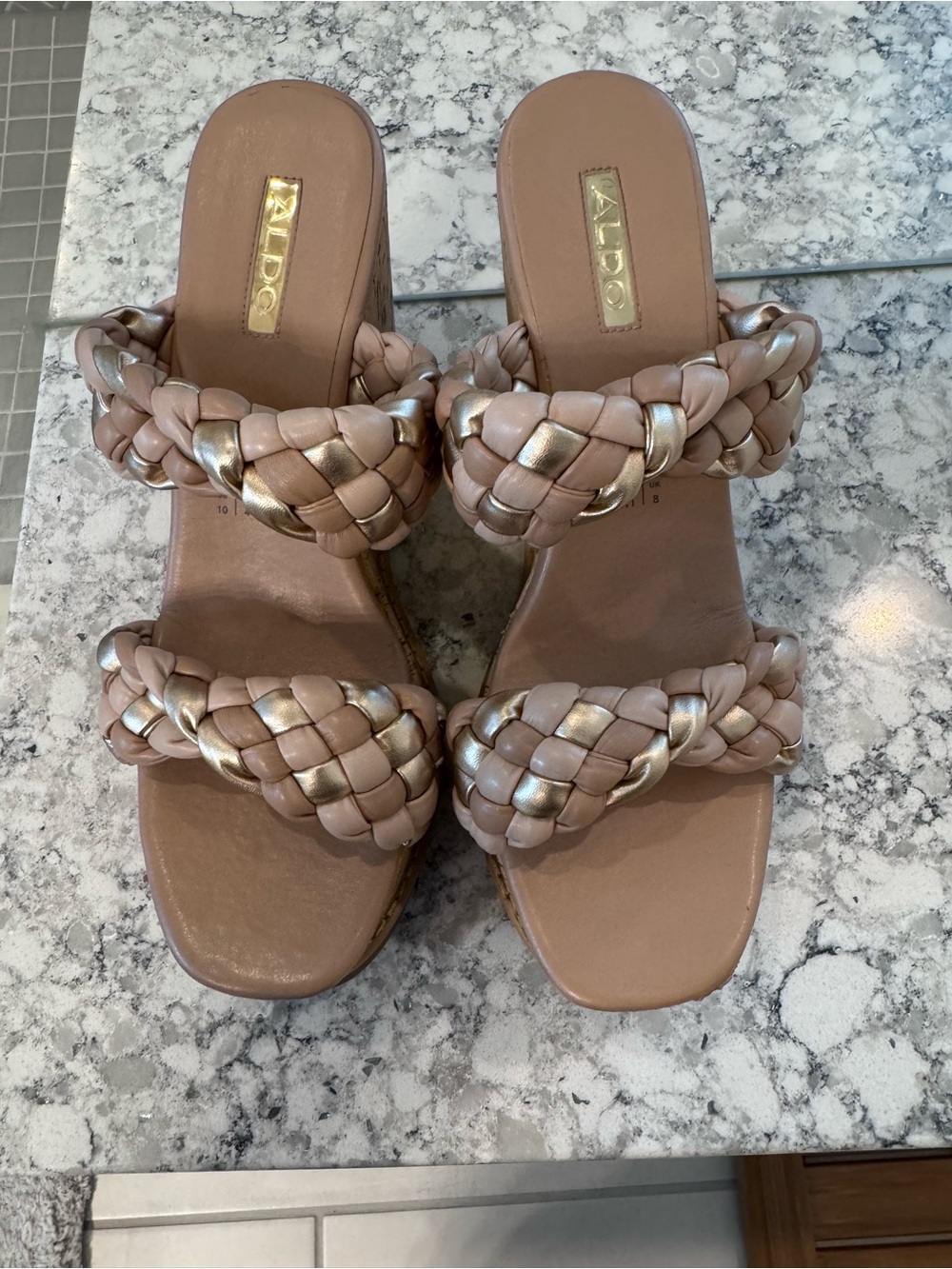 ALDO Blush Braided Double Strap Slide Sandals with Metallic Accents